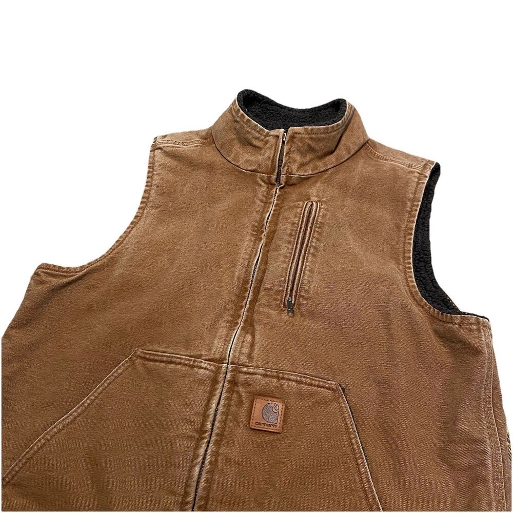 Vintage Carhartt Vest Mens Canvas Sherpa Lined Zip Solid Retro Y2K V33 211 Tan M